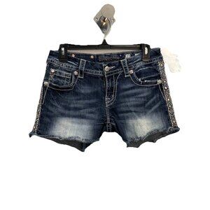 Miss Me Embroidered And Embelished Mid Rise Shorts Cutoff Women 27 Darker Wash